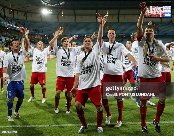 Germany players celebrate after their victory over England in the Under 21 European Championship final at the Malmo New Stadium on June 29, 2009....