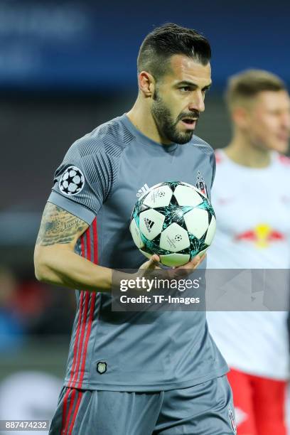 Alvaro Negredo of Besiktas looks on during the UEFA Champions League group G soccer match between RB Leipzig and Besiktas at the Leipzig Arena in...