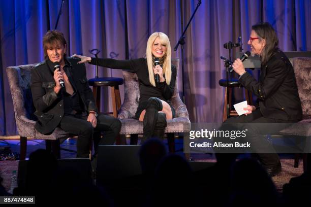 Richie Sambora, Orianthi and Scott Goldman speak onstage during The Drop: RSO: Richie Sambora & Orianthi at The GRAMMY Museum on December 6, 2017 in...