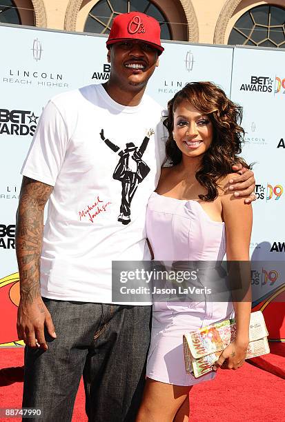 Carmelo Anthony and Lala Vasquez attend the 2009 BET Awards at The Shrine Auditorium on June 28, 2009 in Los Angeles, California.