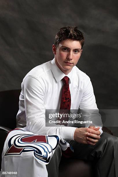Matt Duchene poses for a photo after being selected third overall by the Colorado Avalanche with their first pick in the first round of the 2009 NHL...