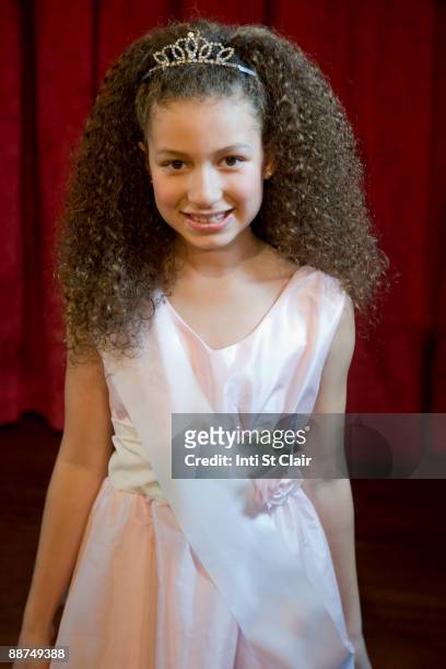 mixed race girl competing in beauty pageant - beauty queen crown stock pictures, royalty-free photos & images