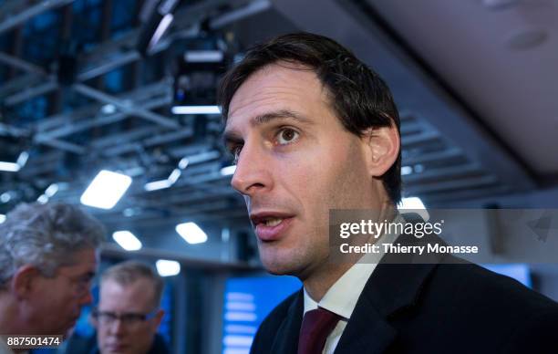 Dutch finance Minister Wopke Hoekstra is talking to media prior an EcoFin Ministers meeting on December 5, 2017 in Brussels, Belgium.