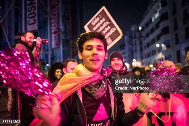 Demonstration march organized by the association Act Up-Paris during the World Day against HIV / AIDS in Paris, France, on 1st december 2017.