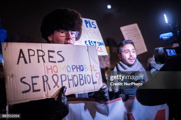 Demonstration march organized by the association Act Up-Paris during the World Day against HIV / AIDS in Paris, France, on 1st december 2017.