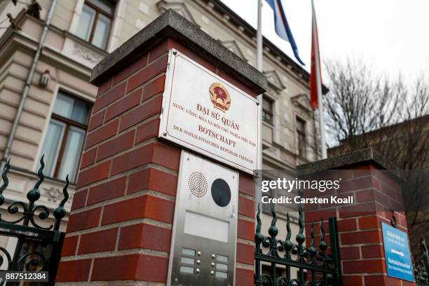 The National Symbol is at the entrance of the Vietnamese Embassy stands on December 7, 2017 in Berlin, Germany. According to German newspaper...