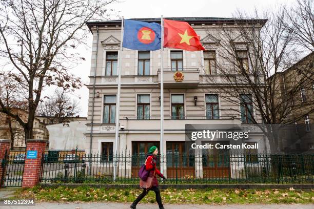 Woman passing by the Vietnamese Embassy on December 7, 2017 in Berlin, Germany. According to German newspaper Sueddeutsche Zeitung evidence suggests...