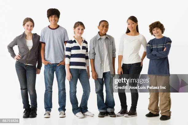 teenage friends smiling - child standing stock pictures, royalty-free photos & images