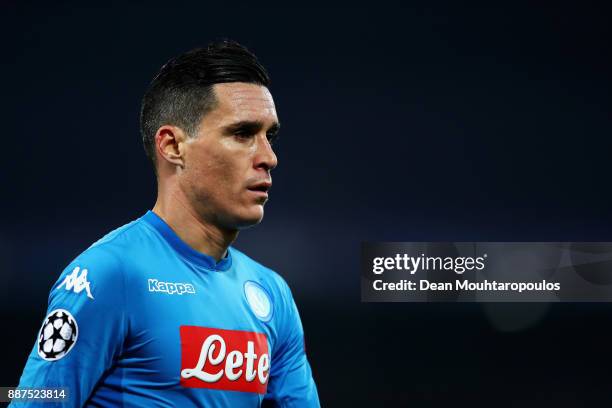 Jose Callejon of Napoli looks on during the UEFA Champions League group F match between Feyenoord and SSC Napoli at Feijenoord Stadion on December 6,...