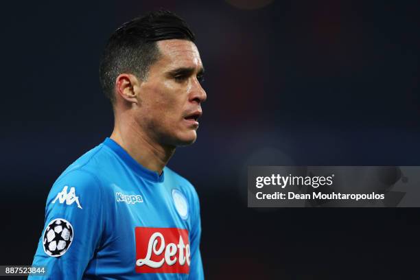 Jose Callejon of Napoli looks on during the UEFA Champions League group F match between Feyenoord and SSC Napoli at Feijenoord Stadion on December 6,...