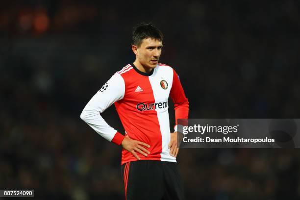 Steven Berghuis of Feyenoord looks on during the UEFA Champions League group F match between Feyenoord and SSC Napoli at Feijenoord Stadion on...