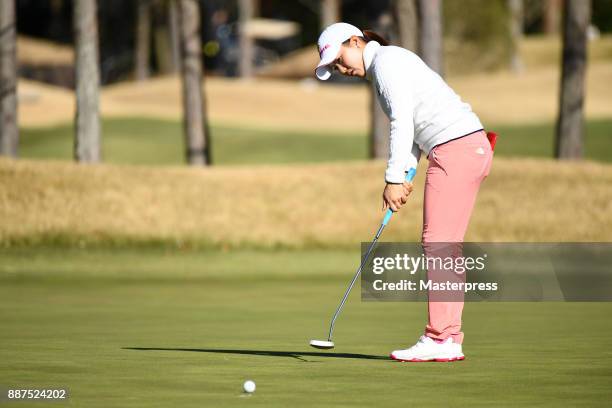 Hayuno Tateura of Japan putts during the first round of the LPGA Rookie Tournament at Great Island Club on December 7, 2017 in Chonan, Chiba, Japan.