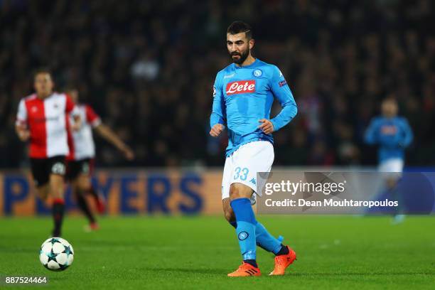 Raul Albiol of Napoli in action during the UEFA Champions League group F match between Feyenoord and SSC Napoli at Feijenoord Stadion on December 6,...