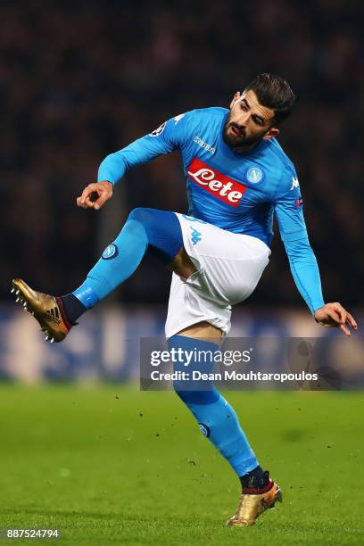 Elseid Hysaj of Napoli in action during the UEFA Champions League group F match between Feyenoord and SSC Napoli at Feijenoord Stadion on December 6,...
