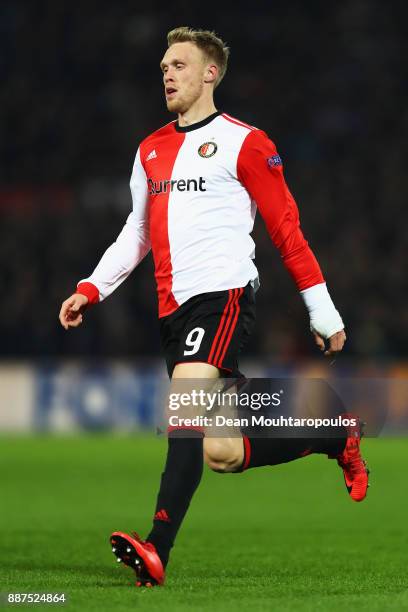 Nicolai Jorgensen of Feyenoord in action during the UEFA Champions League group F match between Feyenoord and SSC Napoli at Feijenoord Stadion on...