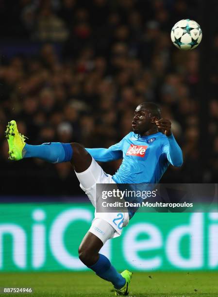 Kalidou Koulibaly of Napoli in action during the UEFA Champions League group F match between Feyenoord and SSC Napoli at Feijenoord Stadion on...