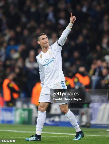 Cristiano Ronaldo of Real Madrid CF celebrates after scoring Real's 2nd goal during the UEFA Champions League group H match between Real Madrid and...