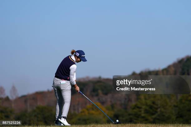 Nozomi Uetake of Japan hits her tee shot on the 9th hole during the first round of the LPGA Rookie Tournament at Great Island Club on December 7,...