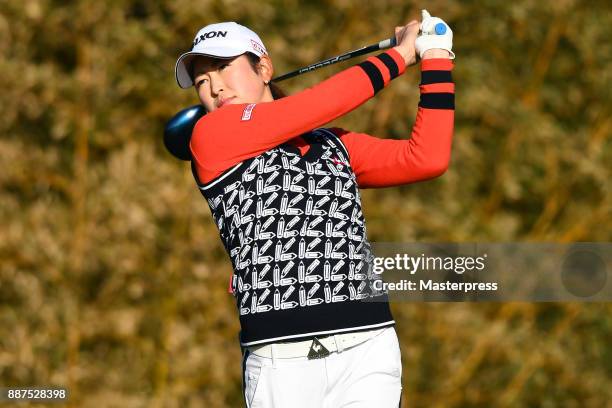 Aya Tamura of Japan hits her tee shot on the 1st hole during the first round of the LPGA Rookie Tournament at Great Island Club on December 7, 2017...