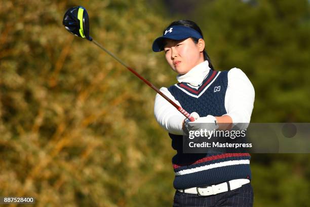 Mio Kotaki of Japan hits her tee shot on the 1st hole during the first round of the LPGA Rookie Tournament at Great Island Club on December 7, 2017...