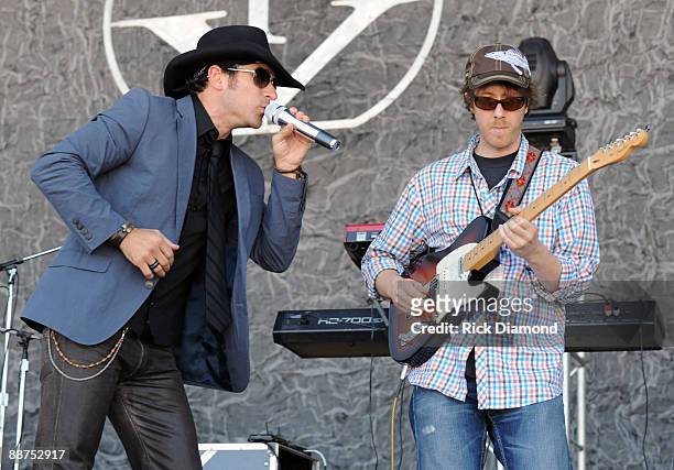 Ryder Lee and Strokes Nielson of The Lost Trailers perform during Country Stampede 2009 at Tuttle Creek State Park on June 28, 2009 in Manhattan,...