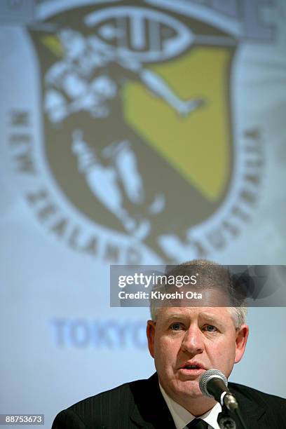 New Zealand Rugby Union CEO Steve Tew speaks during the Bledisloe Cup Tokyo 2009 press conference at Tepia on June 30, 2009 in Tokyo, Japan. Japan...