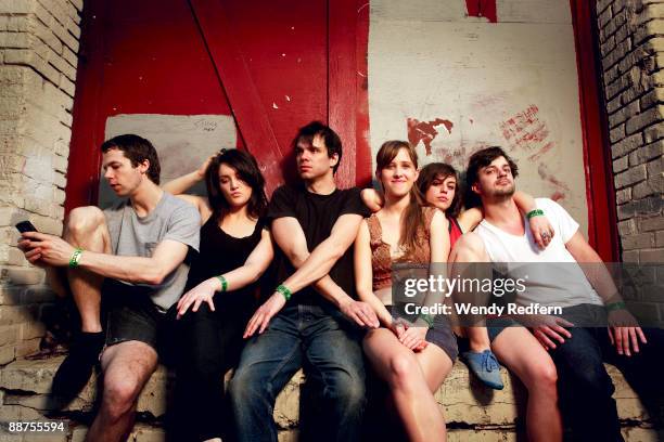 To R: Brian Mcomber, Haley Dekle, Dave Longstreth, Amber Coffman, Angel Deradoorian and Nat Baldwin of the Dirty Projectors pose for a shot on March...