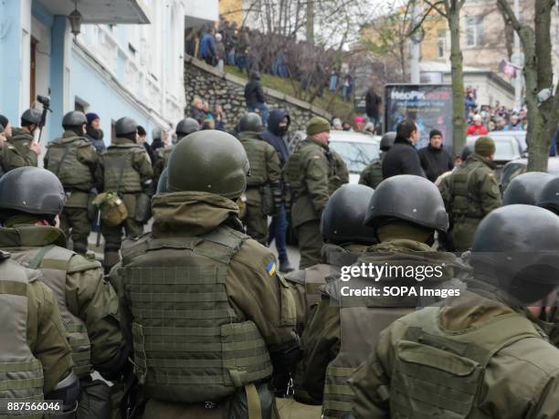 Members of National Guard try to keep crowds under control during the demonstration for release of Mikheil Saakashvili. Saakashvili's supporters...