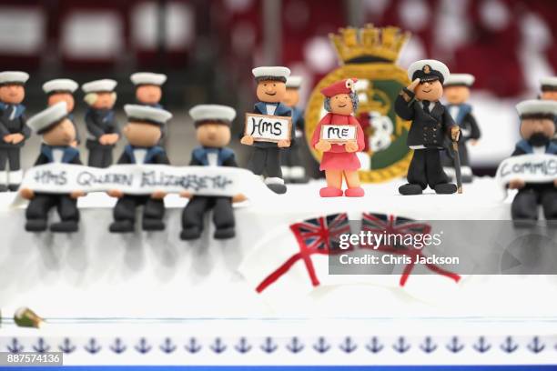 General view of a cake made by David Duncan ahead of Queen Elizabeth II and Her Royal Highness The Princess Royal's visit to attend the Commissioning...