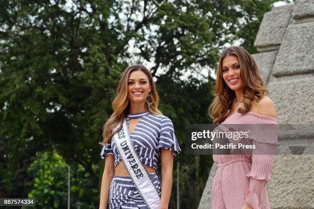 Miss Universe 2017 Demi-Leigh Nel-Peters and Miss Universe 2016 Iris Mittenaere lead the wreath laying at Jose Rizal's monument.