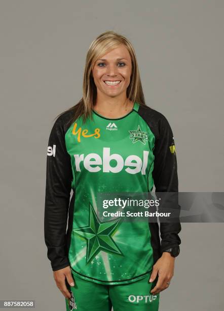 Mignon du Preez poses during a Melbourne Stars WBBL headshots session on December 7, 2017 in Melbourne, Australia.