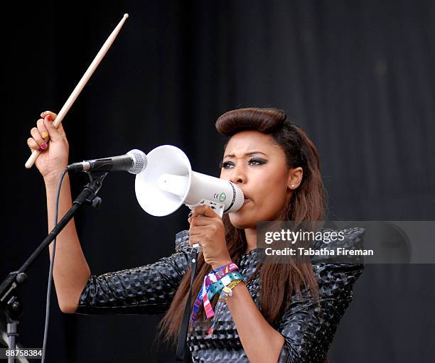 Brown performs on the Pyramid stage on day 3 of Glastonbury Festival at Worthy Farm on June 27, 2009 in Glastonbury, England.