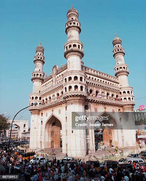 crowd near char minar monument, hyderabad - hyderabad india stock pictures, royalty-free photos & images