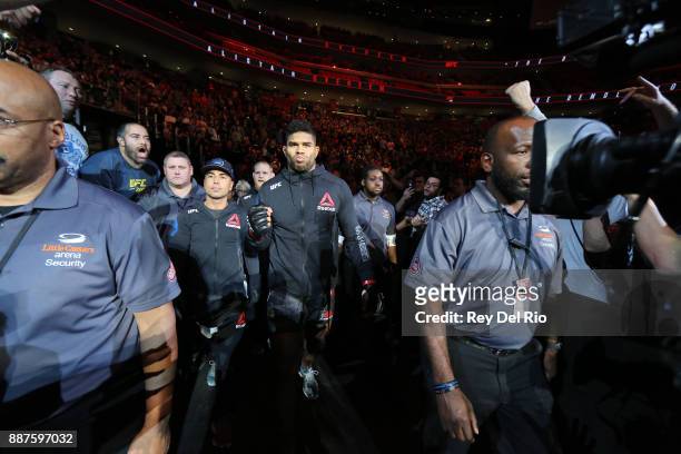 Alistair Overeem walks out into the arena to face Francis Ngannou during the UFC 218 event at Little Caesars Arena on December 2, 2017 in Detroit,...