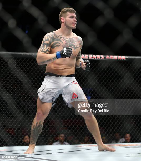 Allen Crowder stands in the Octagon prior to his bout against Justin Willis during the UFC 218 event at Little Caesars Arena on December 2, 2017 in...