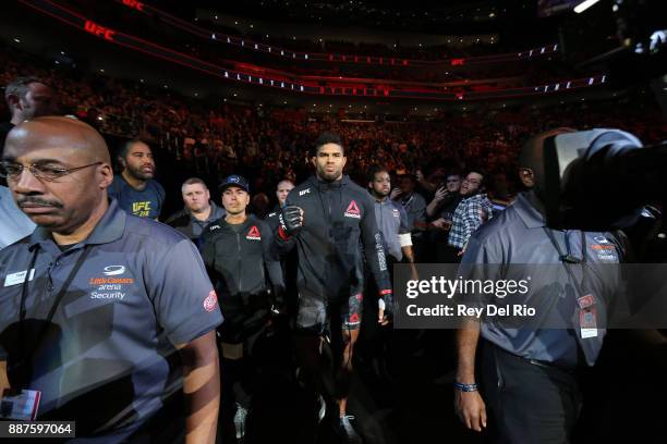 Alistair Overeem walks out into the arena to face Francis Ngannou during the UFC 218 event at Little Caesars Arena on December 2, 2017 in Detroit,...