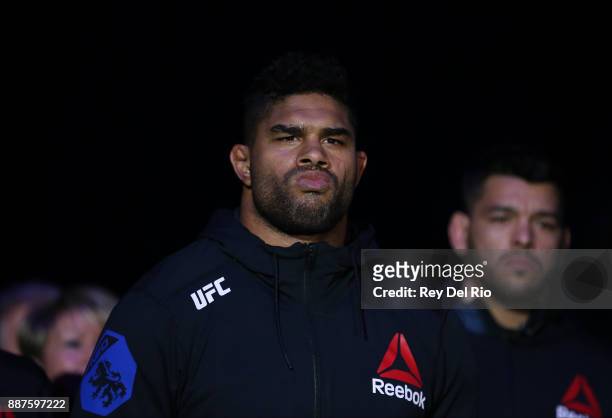 Alistair Overeem walks out into the arena to face Francis Ngannou during the UFC 218 event at Little Caesars Arena on December 2, 2017 in Detroit,...
