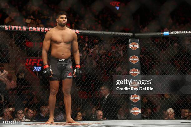 Alistair Overeem stands in the Octagon prior to his bout against Francis Ngannou during the UFC 218 event at Little Caesars Arena on December 2, 2017...