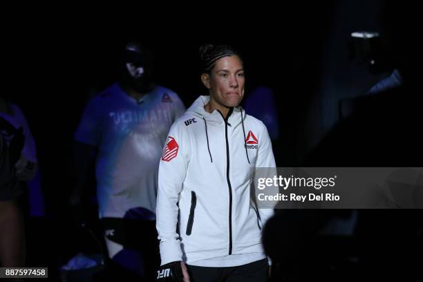 Cortney Casey prepares to enter the Octagon prior to her bout against Felice Herrig during the UFC 218 event at Little Caesars Arena on December 2,...
