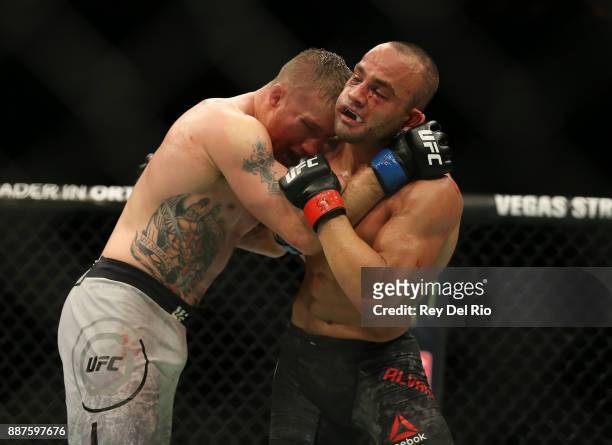 Eddie Alvarez battles Justin Gaethje during the UFC 218 event at Little Caesars Arena on December 2, 2017 in Detroit, Michigan.
