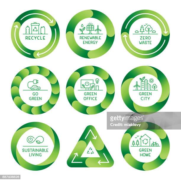 going green labels - environmental issues stock illustrations