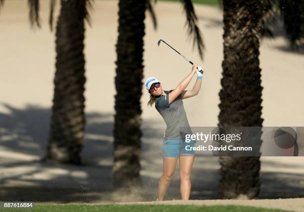 Jodi Ewart Shadoff of England plays her second shot on the par 4, 14th hole during the second round of the 2017 Dubai Ladies Classic on the Majlis...