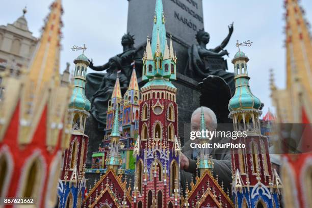 Man fixes the Nativity Scene on display in Krakow's Main Square, during the 75th Nativity Scene Contest. On Thursday, 7 December 2017, in Krakow,...