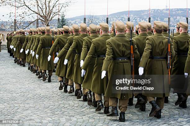 palace guard, budapest, hungary - marching stock pictures, royalty-free photos & images