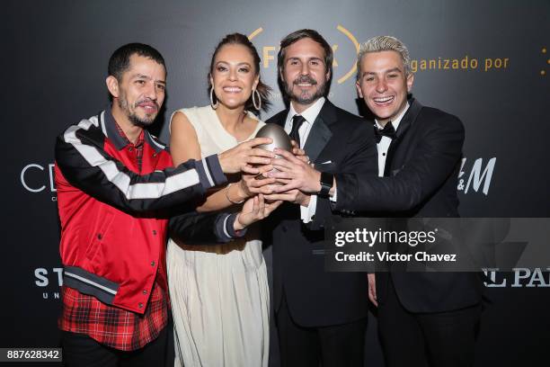 Diego Catano, Cristina Umana, Andres Baez and Sebastian Vega attend the Premio Iberoamericano De Cine Fenix 2017 press room at Teatro de La Ciudad on...