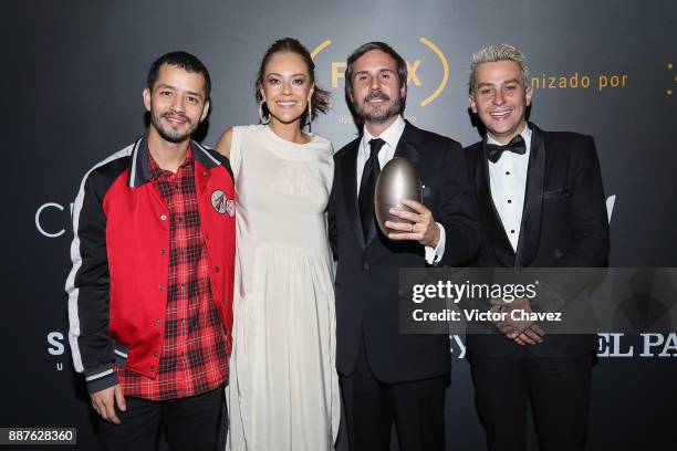 Diego Catano, Cristina Umana, Andres Baez and Sebastian Vega attend the Premio Iberoamericano De Cine Fenix 2017 press room at Teatro de La Ciudad on...