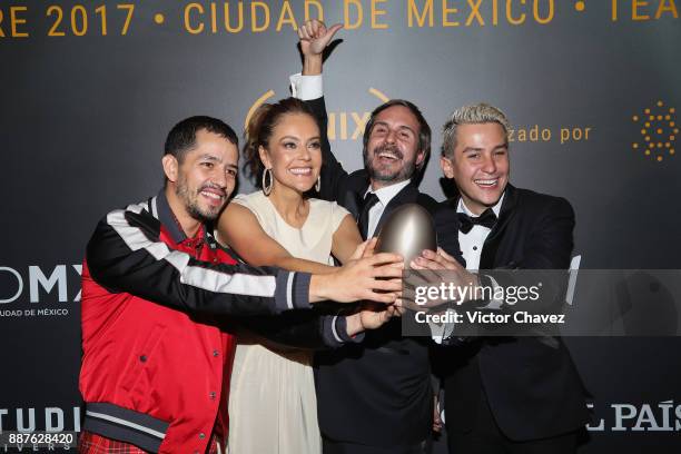 Diego Catano, Cristina Umana, Andres Baez and Sebastian Vega attend the Premio Iberoamericano De Cine Fenix 2017 press room at Teatro de La Ciudad on...