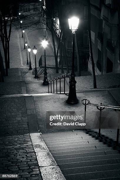 the famous steps of montmatre, paris, france - film noir stock pictures, royalty-free photos & images