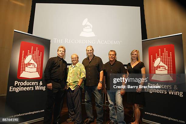 Keith Olsen , Mike Clink , Ron Nevison and Tera Healy attend the GRAMMY SoundTables: Behind the Glass at Shure, Inc on June 25, 2009 in Niles,...