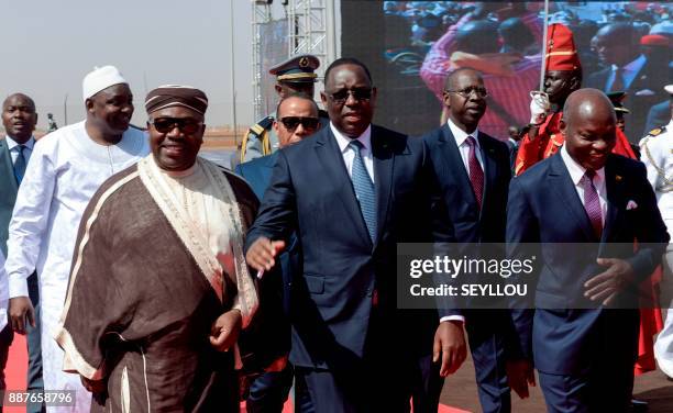 Senegal's President Macky Sall , Gabon's President Ali Bongo , Gambia's President Adama Barrow and Guinea-Bissau's President Jose Mario Vaz arrive to...